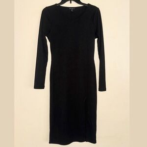 Ever After Nordstrom Rack Black Ribbed Front Slit Bodycon Midi Dress Size M NWT